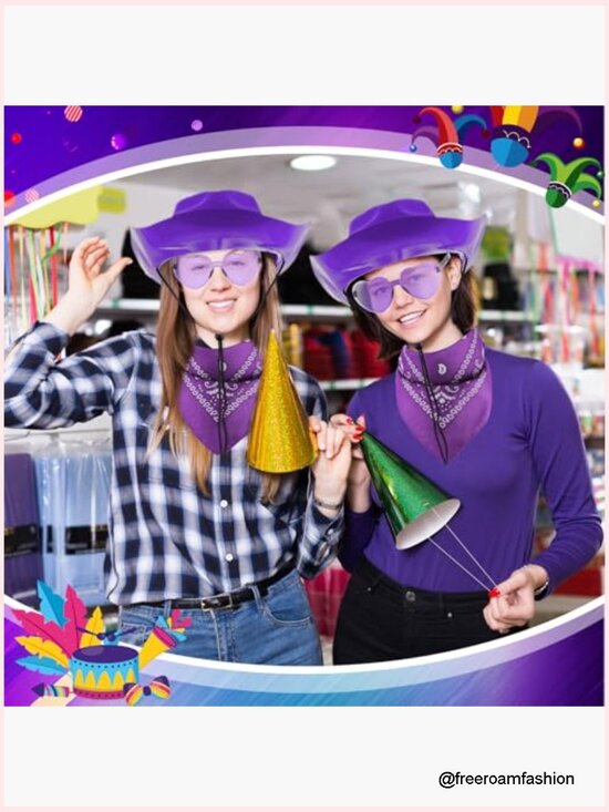 Western Cowboy Hat Set with Bandanas and Heart Glasses